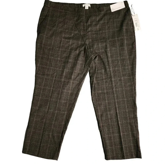 NEW Liz Claiborne Gray Windowpane Erin Straight Leg Ankle Mid-Rise Size 16W - Picture 1 of 7